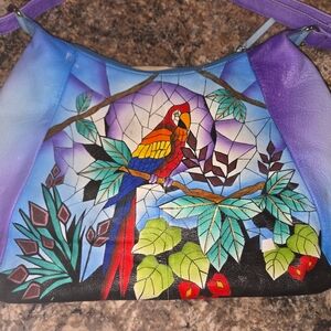 Sukriti Hand Painted Leather Hobo Bag Parrot Used See Pics For Details Not Perf